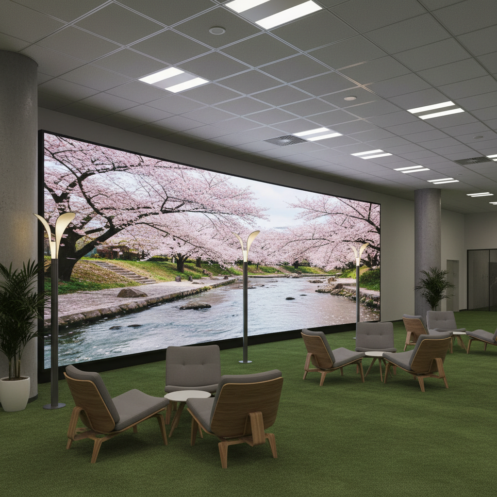 High-resolution P2.5 seamless indoor LED video wall with no gaps between panels in modern retail store displaying vibrant product promotions